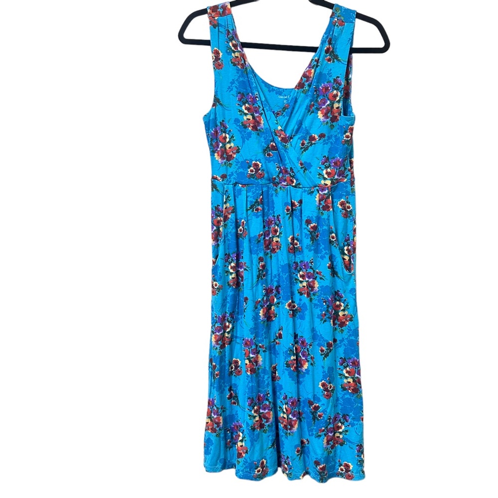Garnet Hill Womens Starlet Dress Size XS Blue Floral Wrap Side Pocket Sleeveless